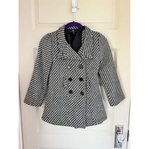Vintage Amy Byer Pea Coat‎ Girls Black And White Double Breasted Size S NO BELT